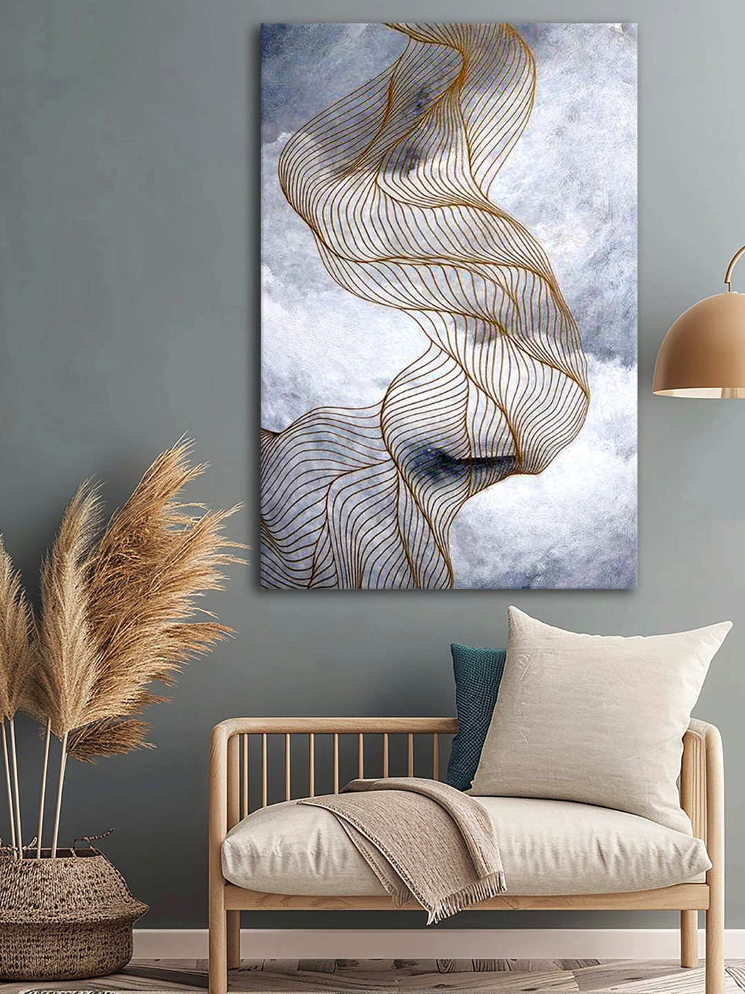 999Store Grey & Gold-Toned Abstract Canvas Wall Art
