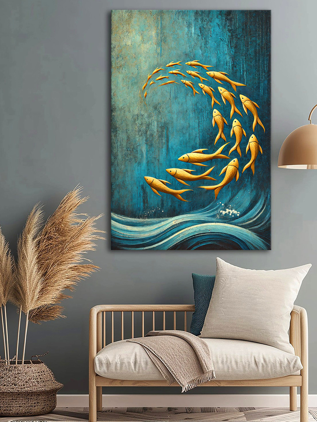 999Store Blue & Gold-Toned Fish Swimming Canvas Art