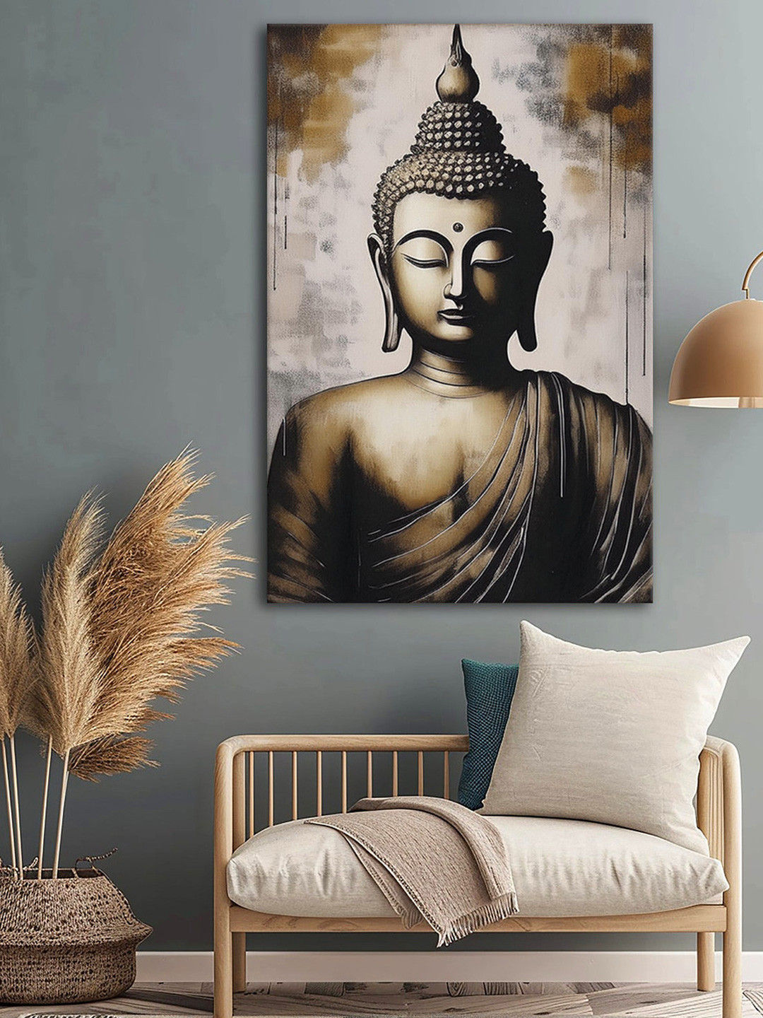 999Store Grey & Brown Spiritual Buddha Religious Canvas Wall Art