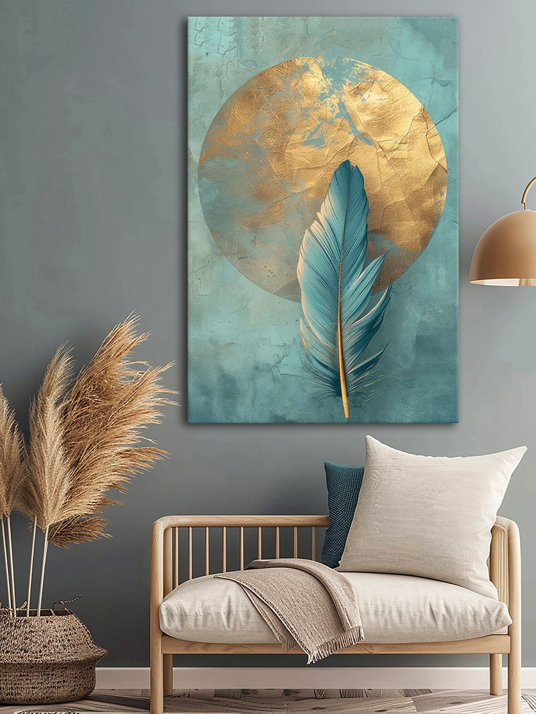 999Store Feather Canvas Wall Rectangle Portrait Paintings Wall Art-36 x 36In