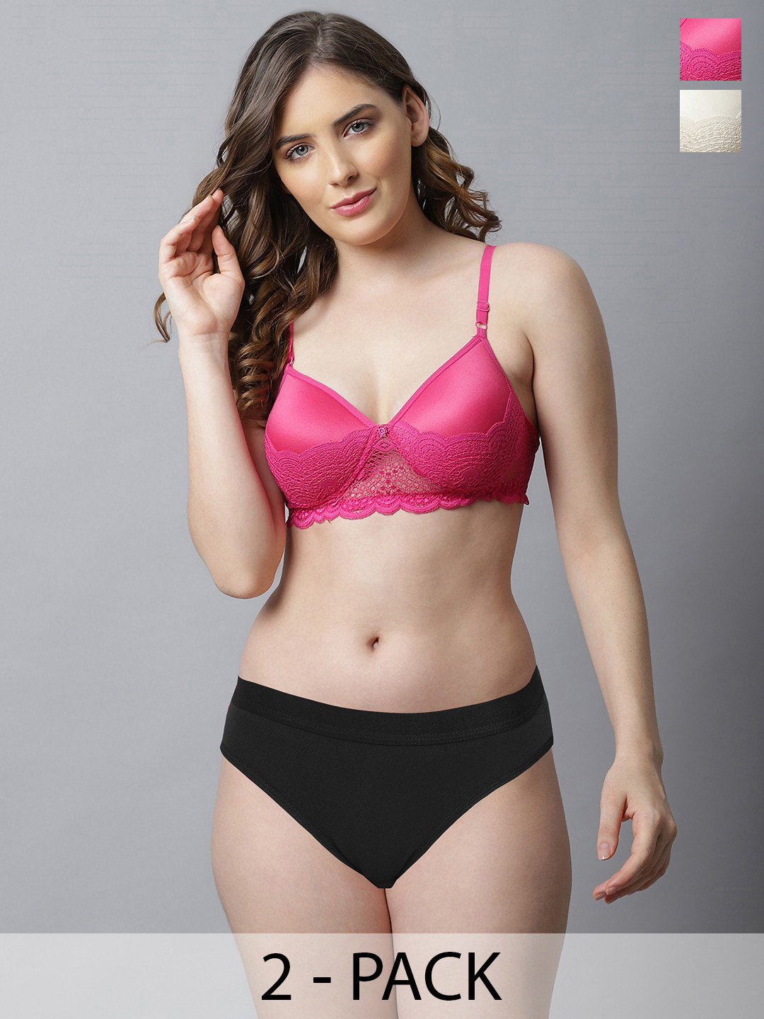 AROUSY Pack Of 2 Women Cotton Non Wired Lightly Padded Lingerie Set for Lingerie Set