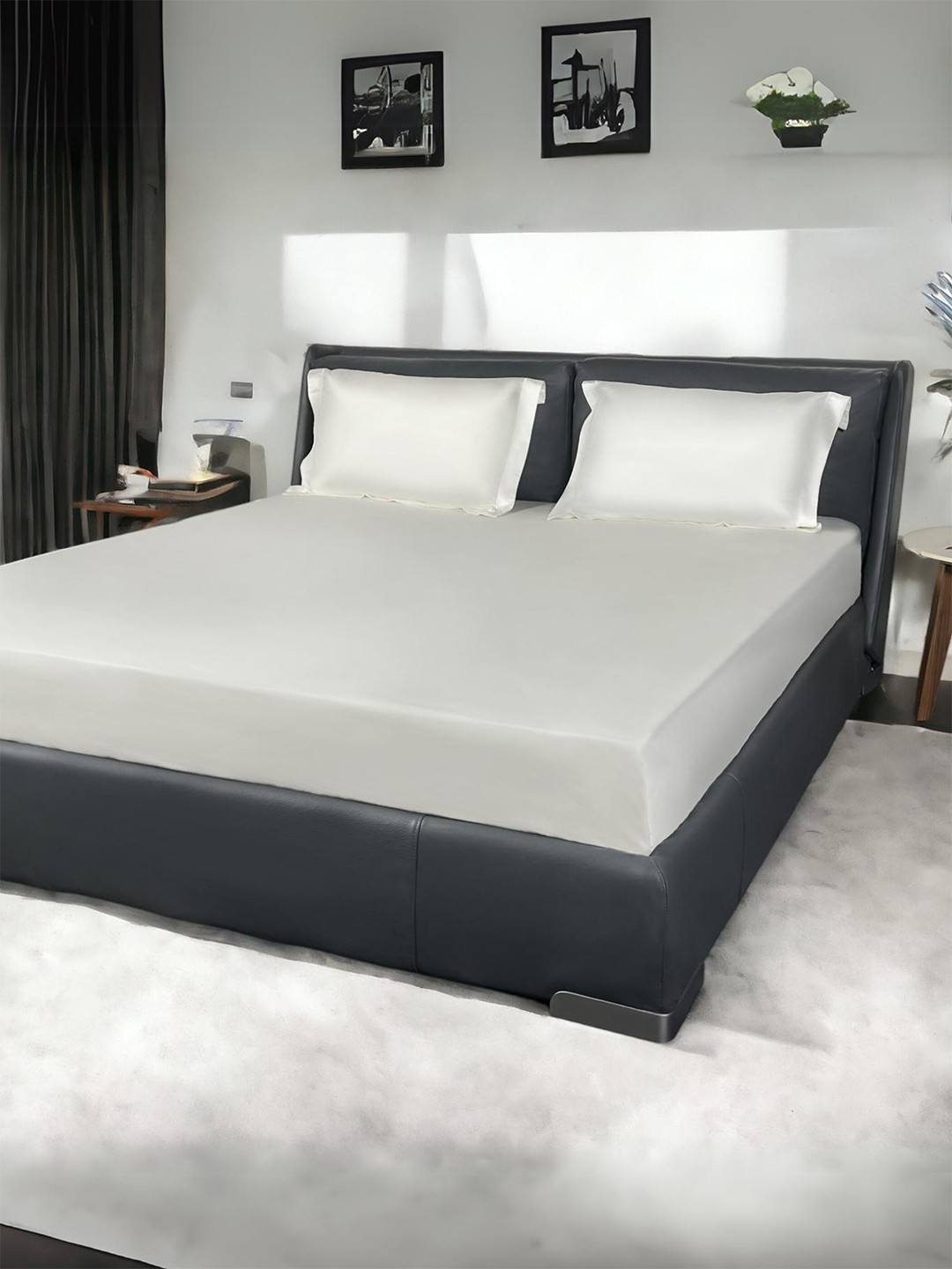 ERBA Torino White Cotton 500 TC King Superfine Bedsheet with 2 Pillow Covers-108 x 108 inches