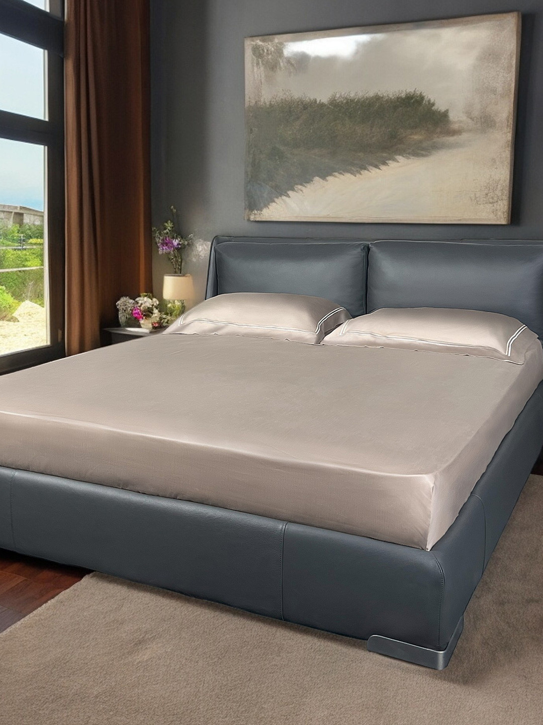 ERBA Valleta Clay Rose Gold Cotton 500 TC King Superfine Bedsheet with 2 Pillow Covers-108 x 108 inches