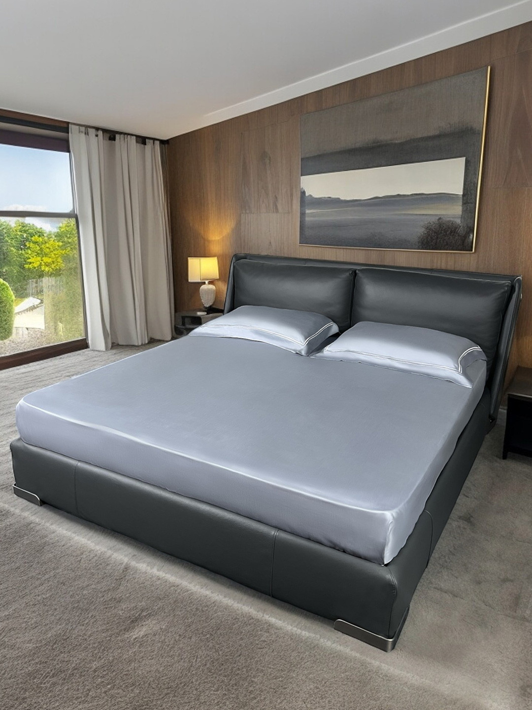 ERBA Grey Solid Cotton 500 TC King Superfine Bedsheet with 2 Pillow Covers-275 x 275 cm