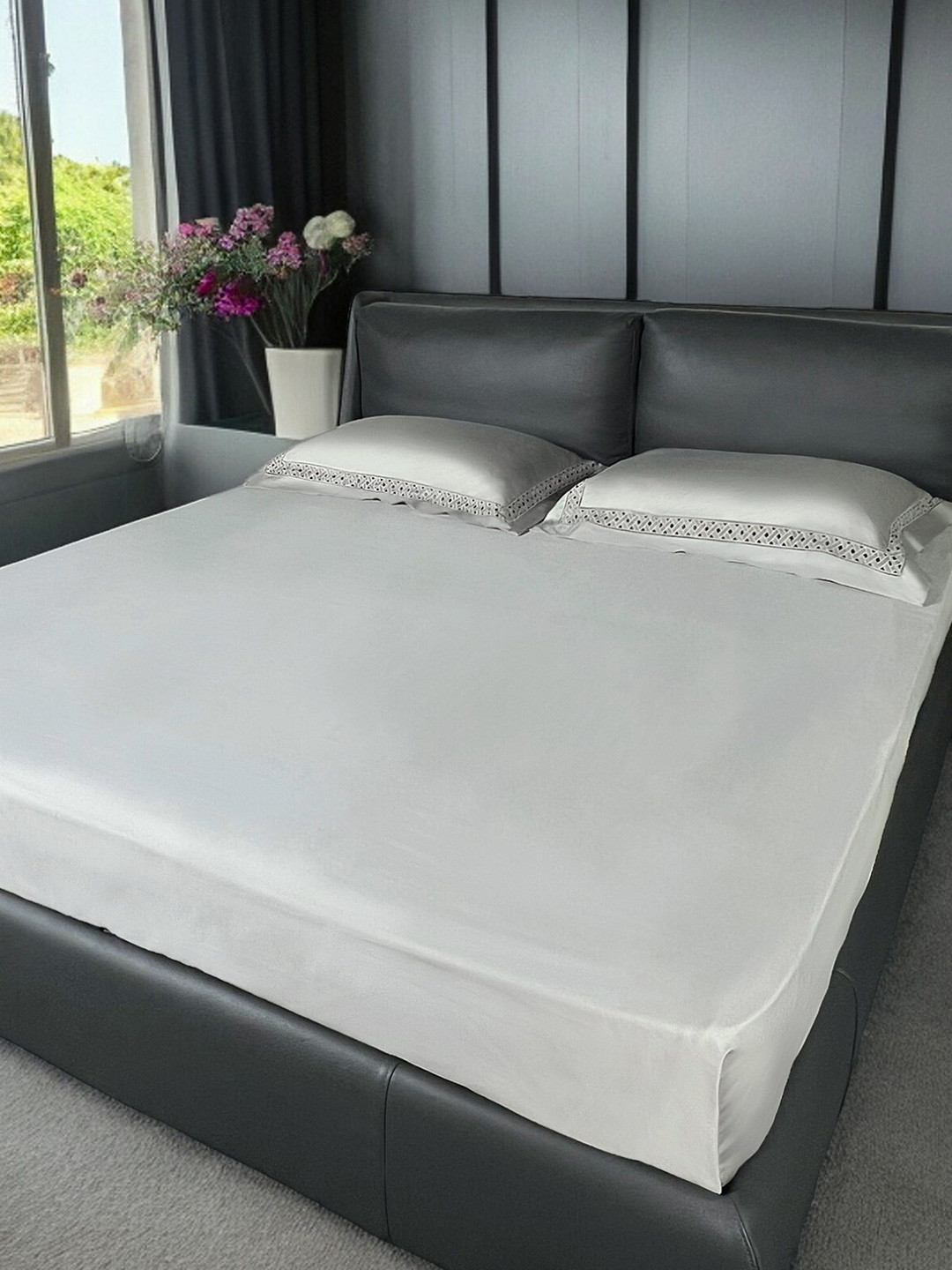 ERBA Oran Grey Cotton 500 TC King Superfine Bedsheet with 2 Pillow Covers-108 x 108 inches