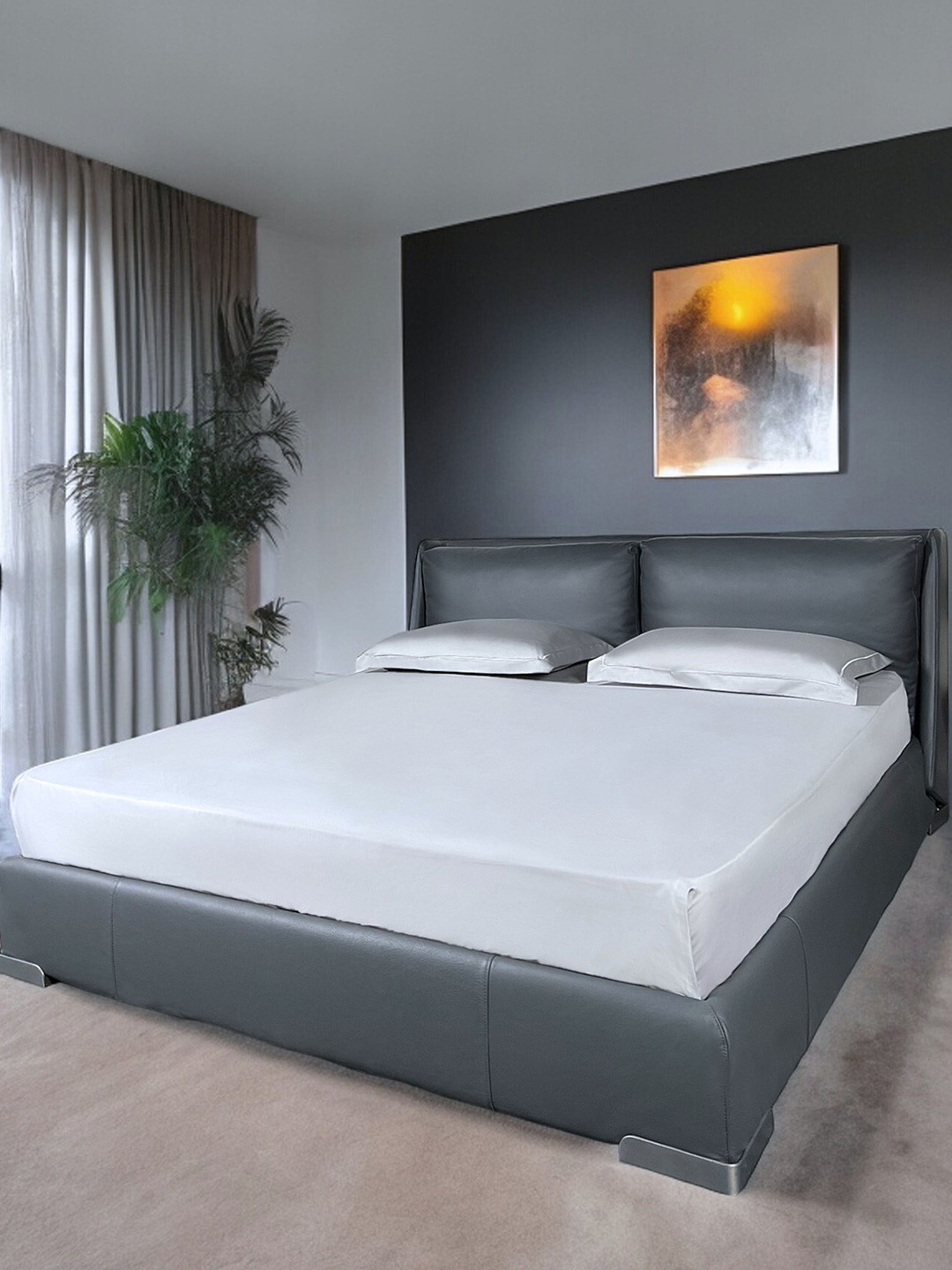 ERBA Antalaya Graphite Grey Cotton 500 TC King Superfine Bedsheet with 2 Pillow Covers-108 x 108 inches