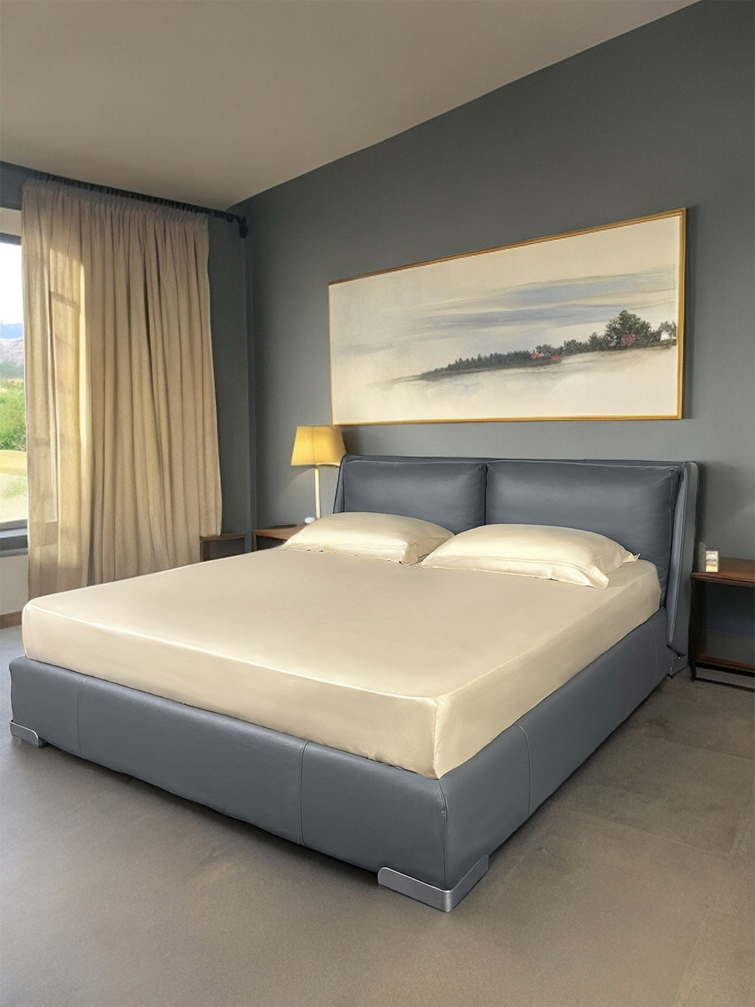 ERBA Palma Oat Beige Cotton 500 TC King Superfine Bedsheet with 2 Pillow Covers-108 x 108 inches