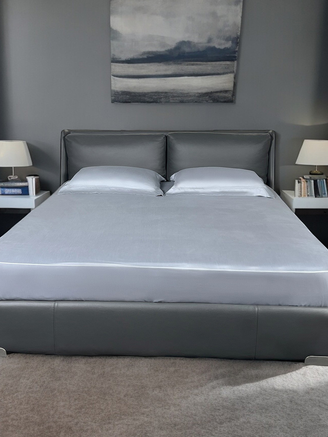 ERBA Palma Fosssil Blue Cotton 500 TC Double Superfine Bedsheet with 2 Pillow Covers-108 x 108 inches