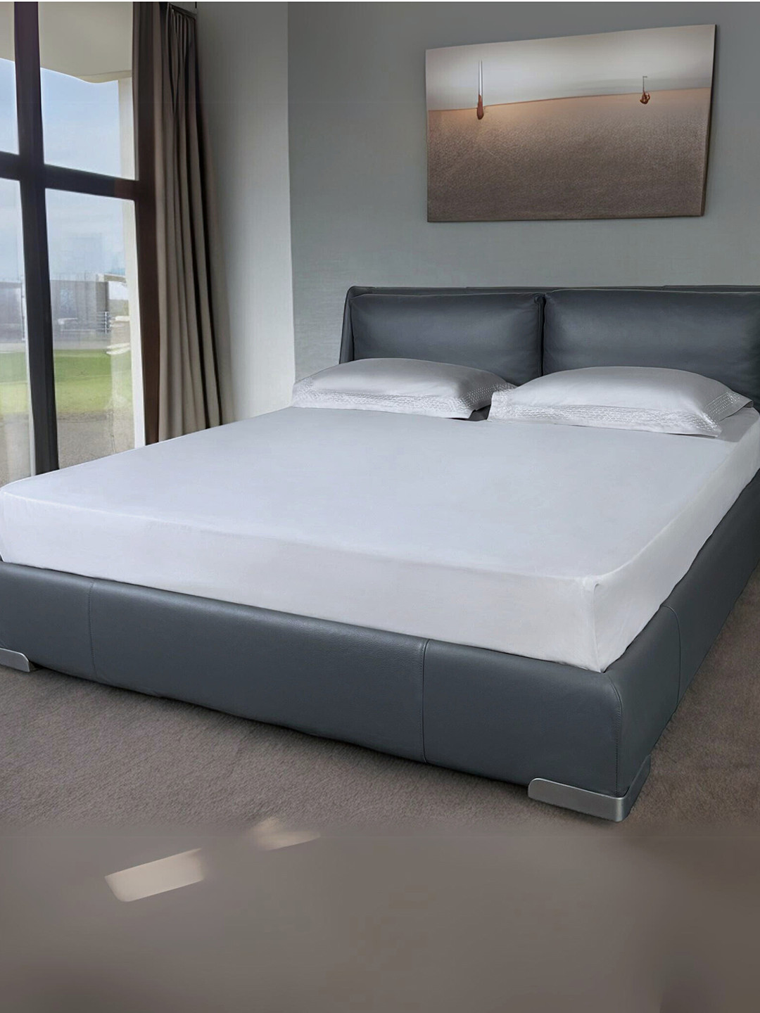 ERBA Grey Cotton 500 TC King Superfine Bedsheet with 2 Pillow Covers-108 x 108 inches