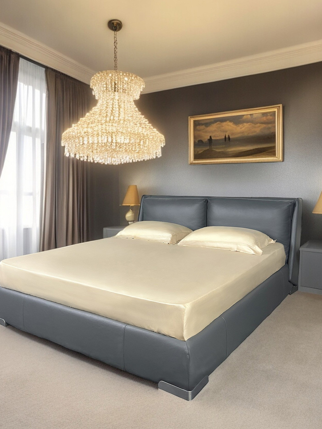 ERBA Beige Cotton 500 TC King Superfine Bedsheet with 2 Pillow Covers-108 x 108 inches