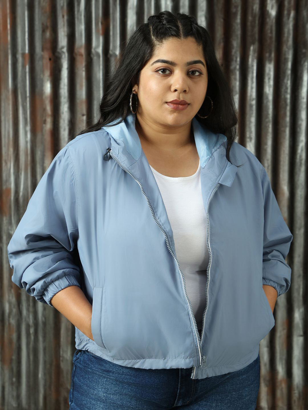 Freeform By High Star Women Plus Size Lightweight Crop Hooded Open Front Jacket
