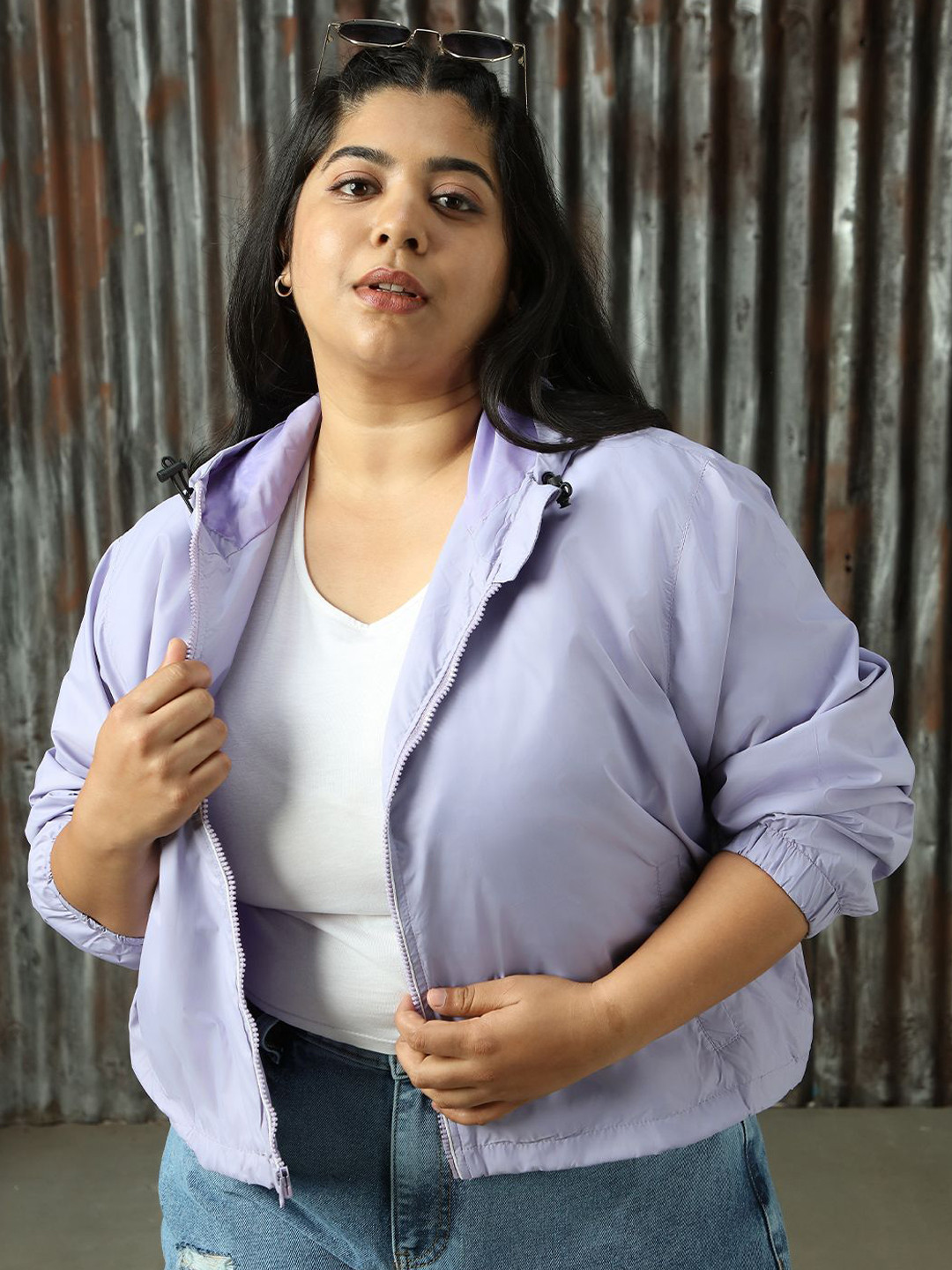 Freeform By High Star Women Lightweight Hooded Crop Sporty Jacket