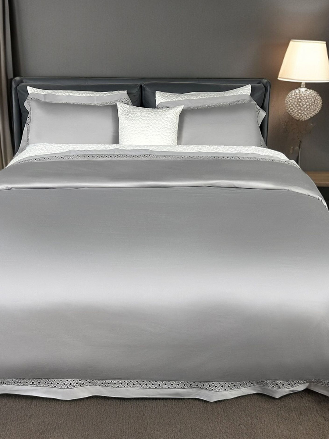 ERBA Oran Grey Cotton King Size Duvet Cover