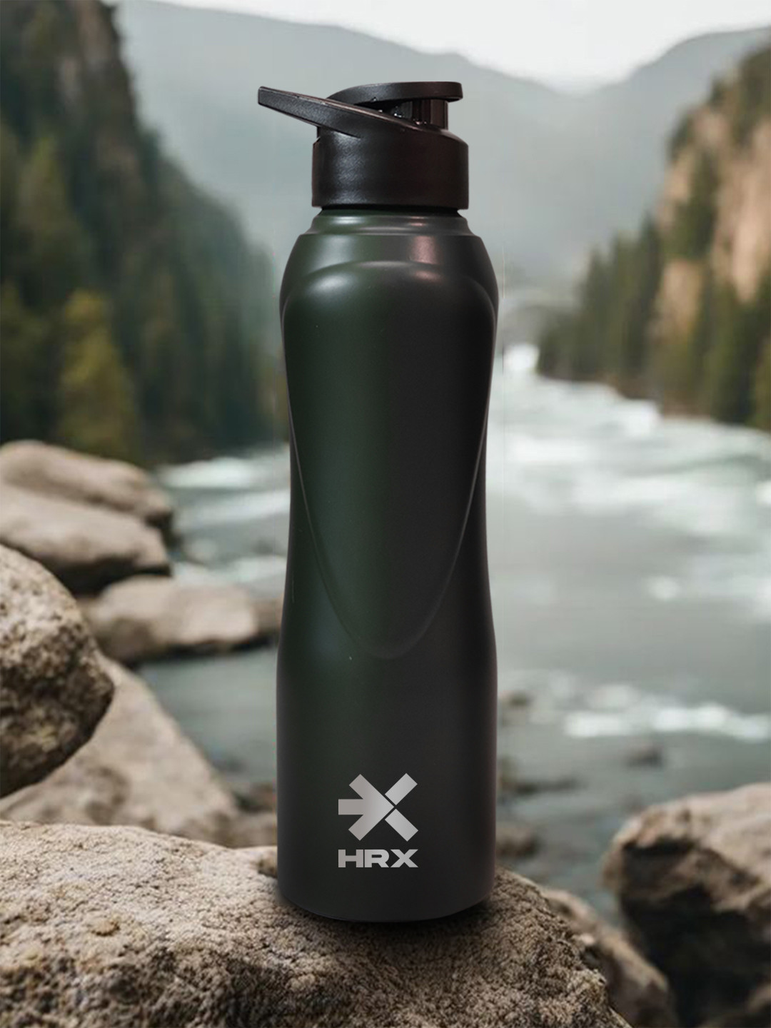 HRX by Hrithik Roshan Green Brand Logo Stainless Steel Flip Top Water Bottle - 1L