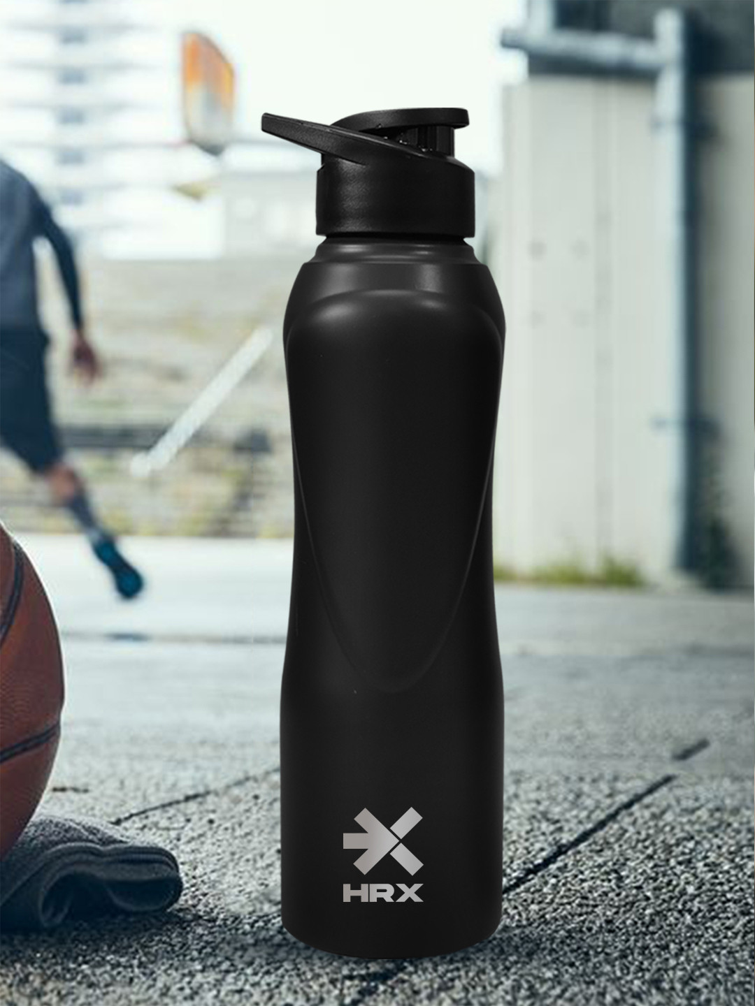 HRX by Hrithik Roshan Black Brand Logo Stainless Steel Spill Proof Water Bottle - 1L