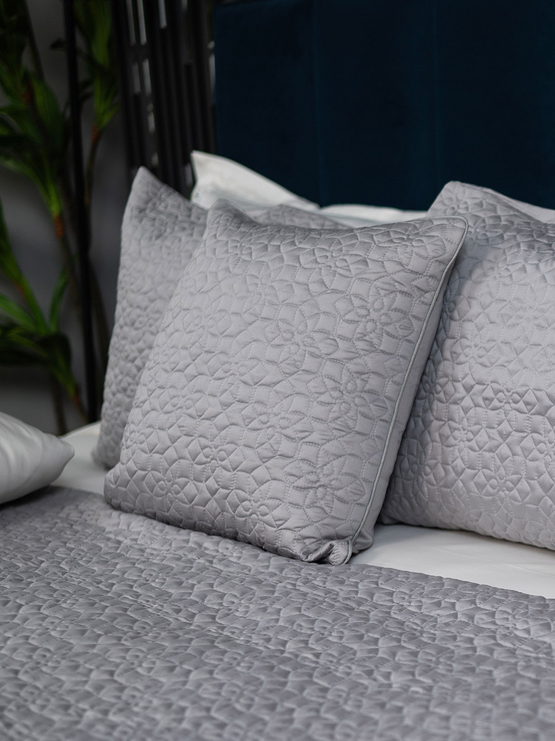 ERBA Bari Grey Geometric Textured Cotton Square Cushion Cover