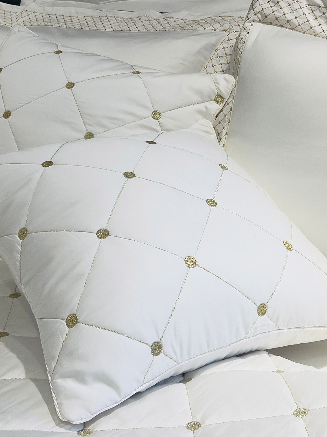 ERBA Genoa White Geometric Textured Cotton Square Cushion Cover