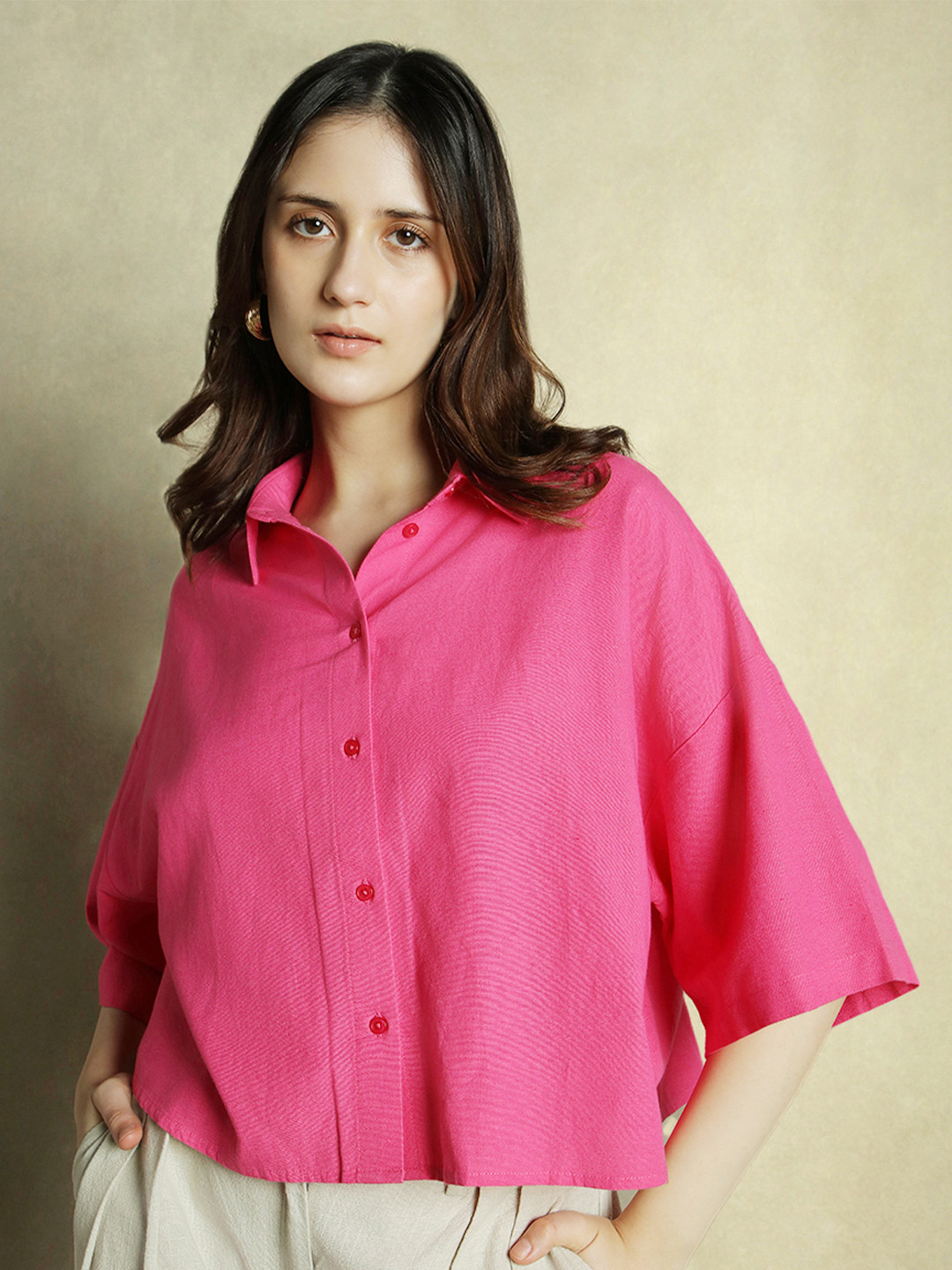 DL Woman Women Solid Shirt Collar Oversized Top