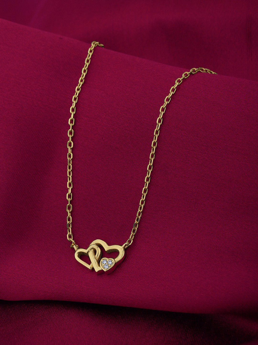 Carlton London 18kt Gold Plated with Double Heart CZ Necklace