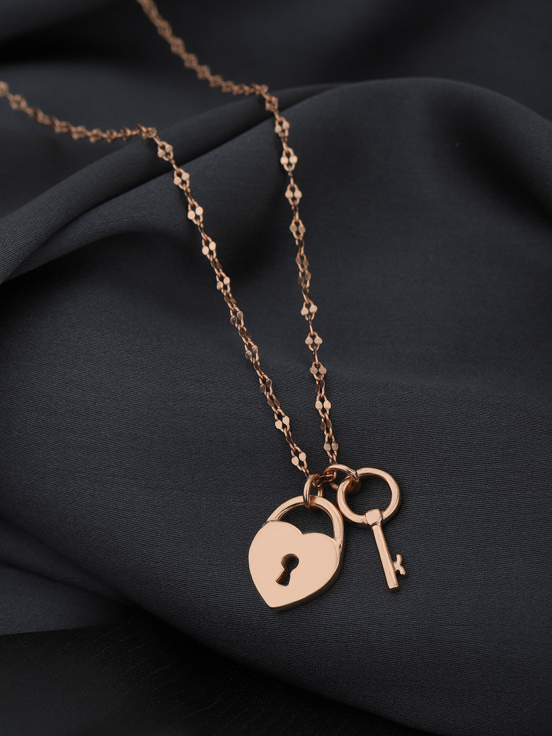 Carlton London 18kt Rose Gold Plated Lock and Key Pendant with Chain