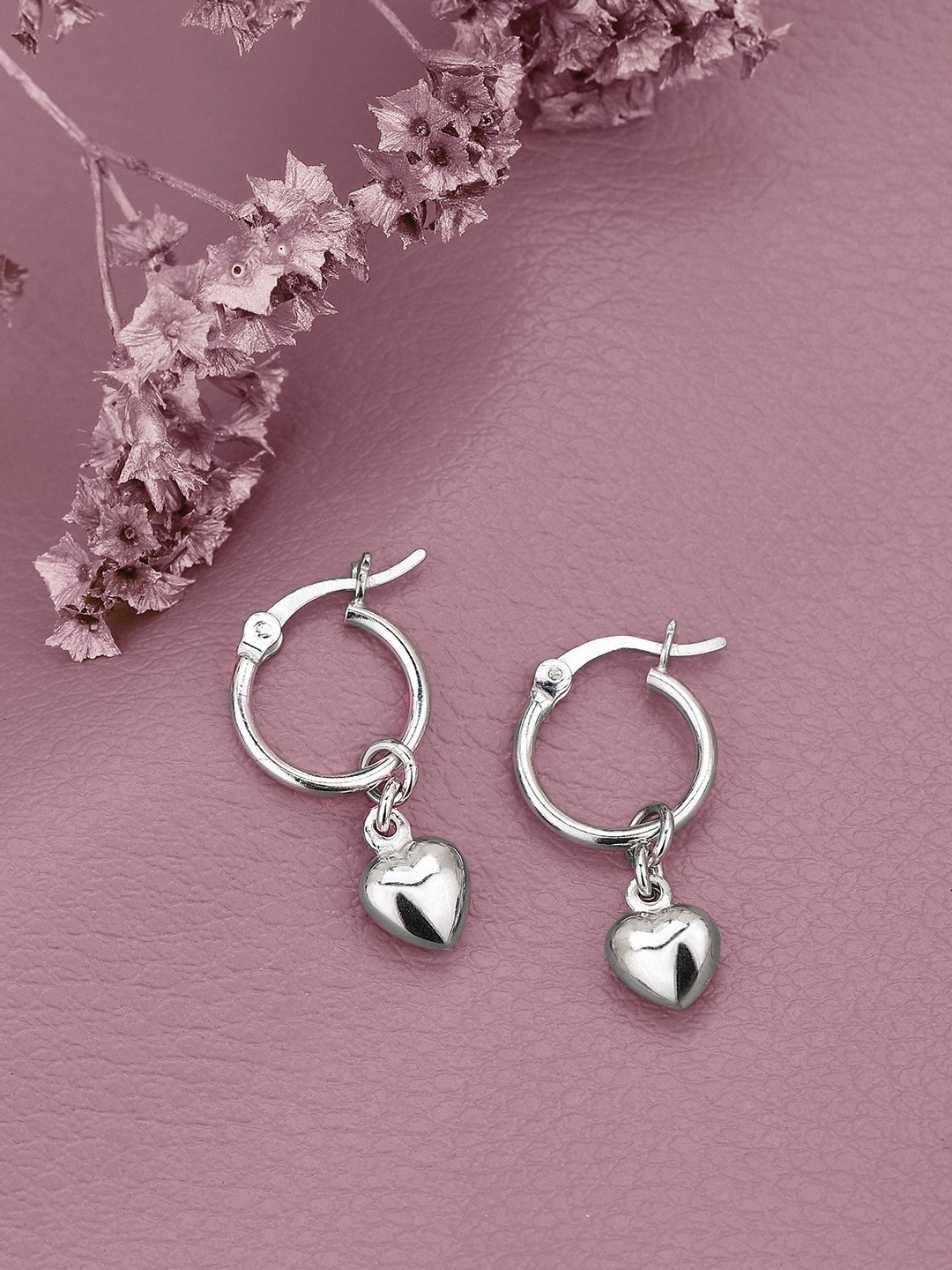 925 Sterling Silver Hearts Hoops Earring