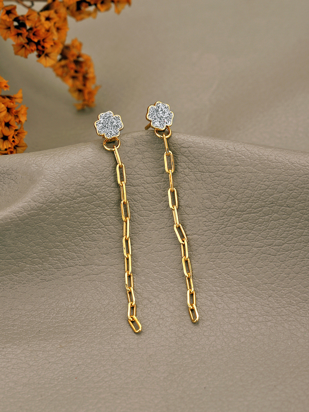 Gold-Plated925 Sterling Silver Floral Drop Earrings
