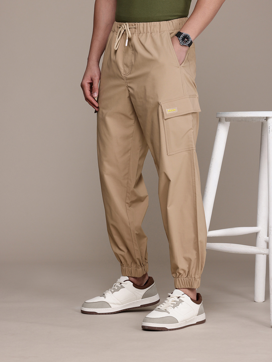 FCUK Men Smart Fit Easy Wash Cargo Style Joggers Trousers