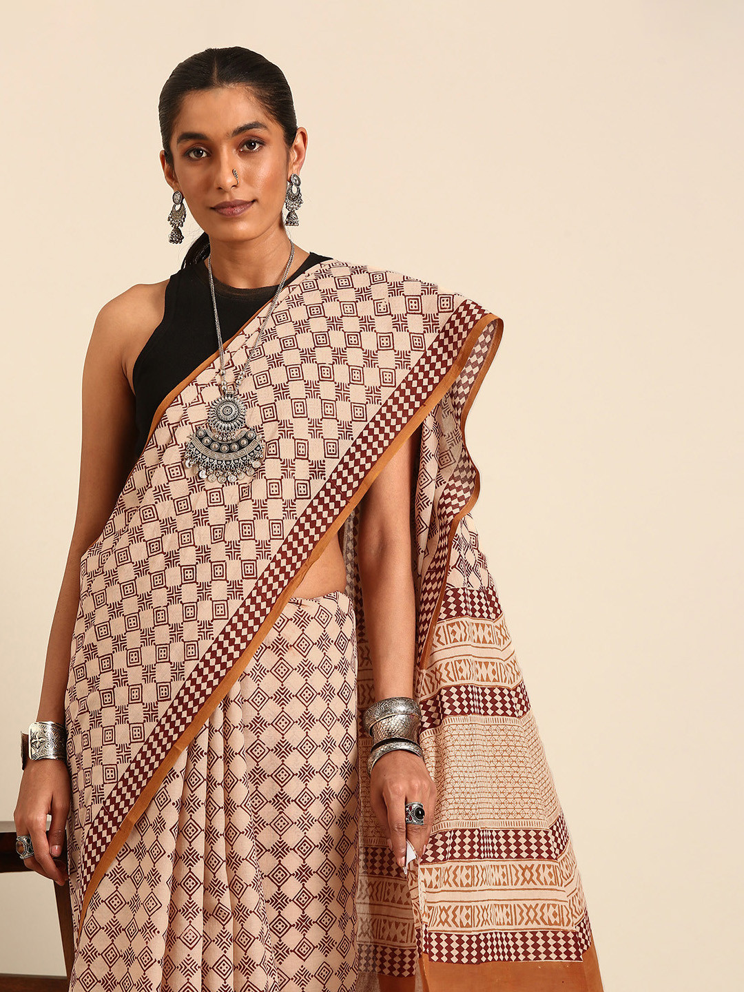 Taavi Bagru Print Pure Cotton Mul Mul Saree