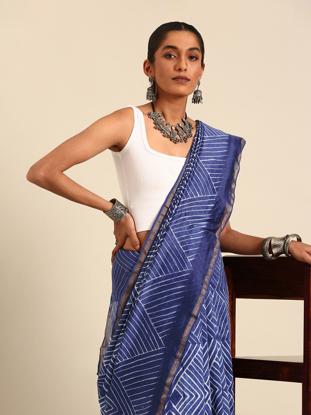 Taavi Shibori Style Chanderi Silk Blend Zari Detail Saree