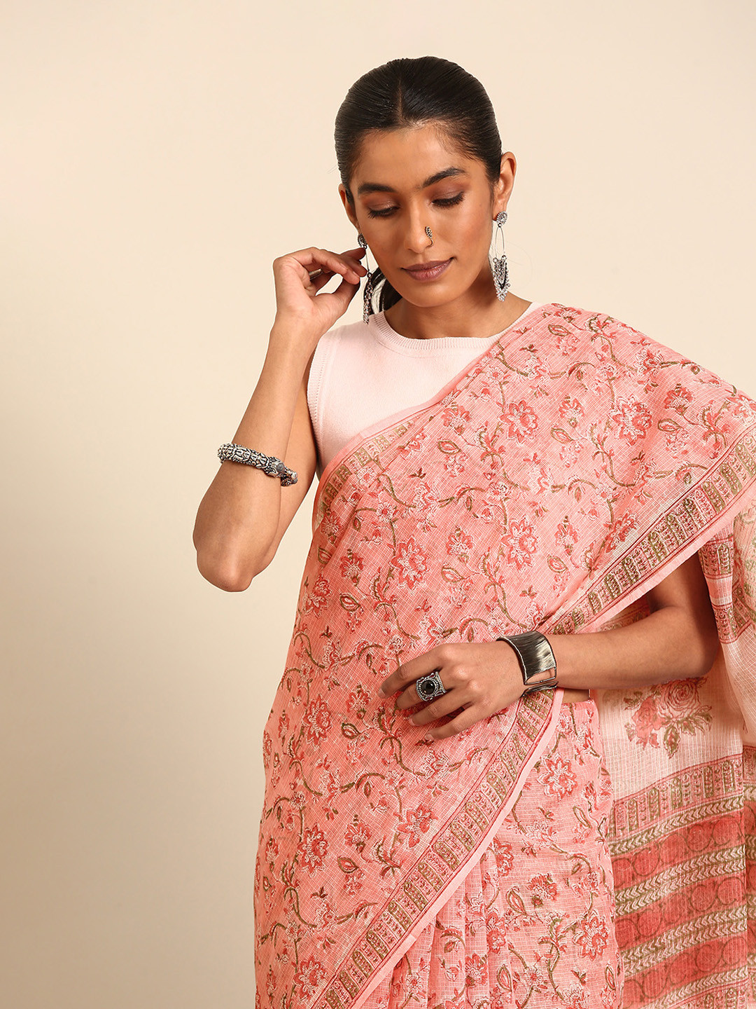 Taavi Floral Rapid Print Pure Kota Cotton Saree