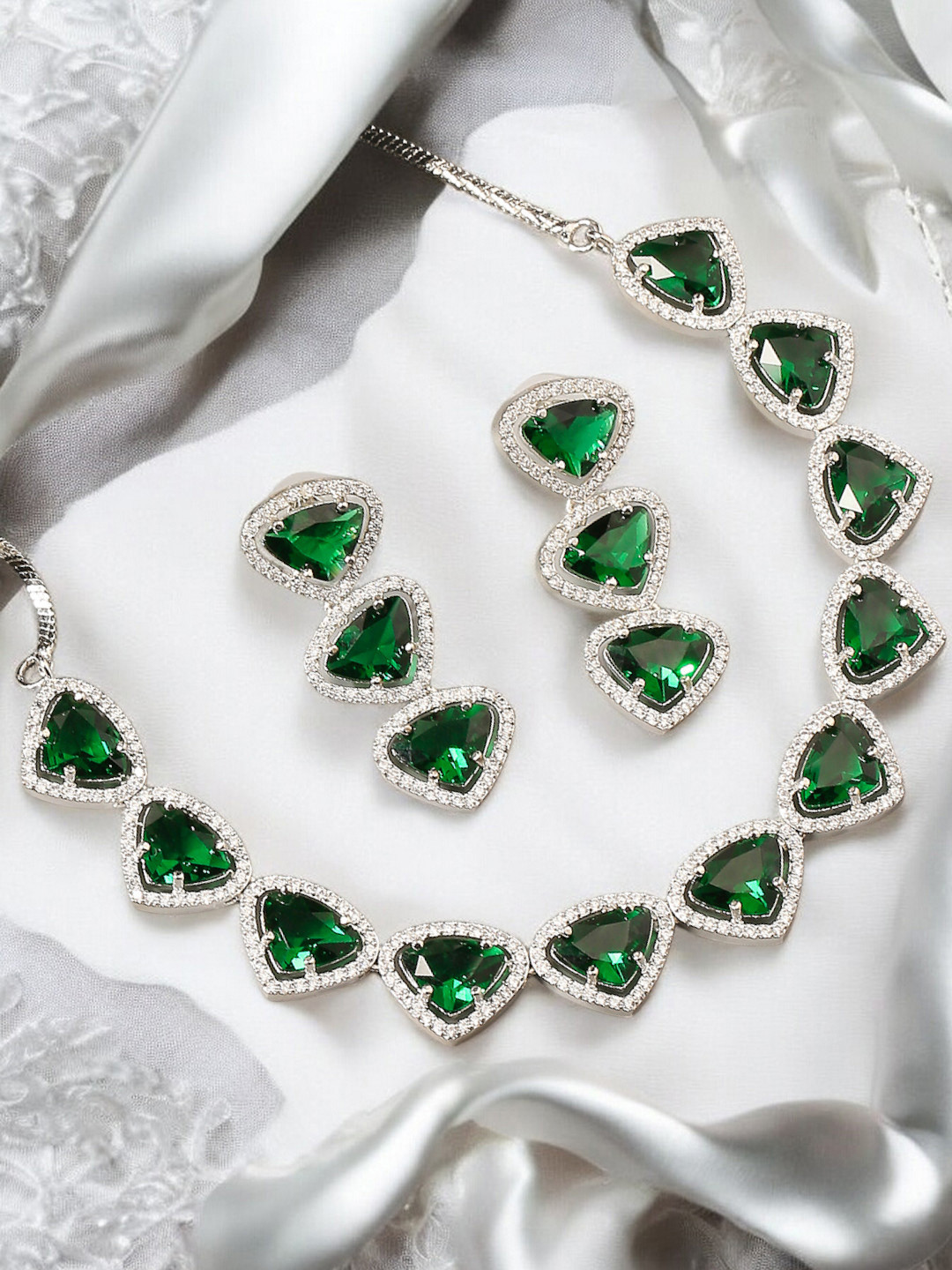 OOMPH American Diamond Stones Studded Triangle Jewellery Set
