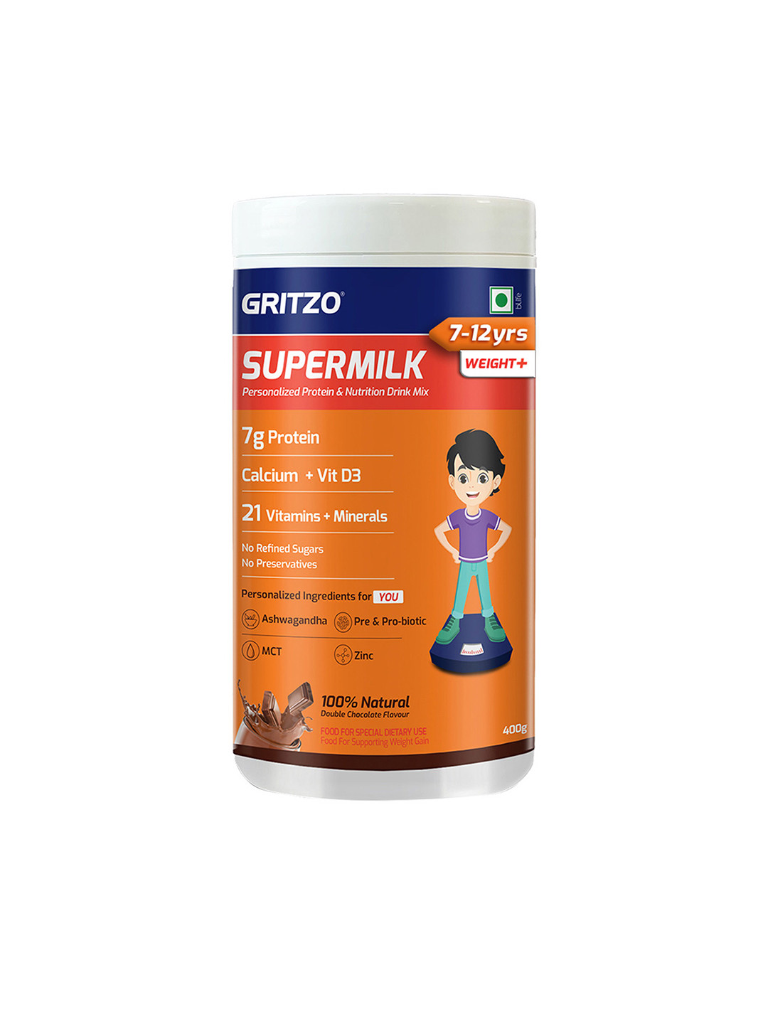 Gritzo SuperMilk 8-12y Boys Weight Proteins- 400g- Double Chocolate