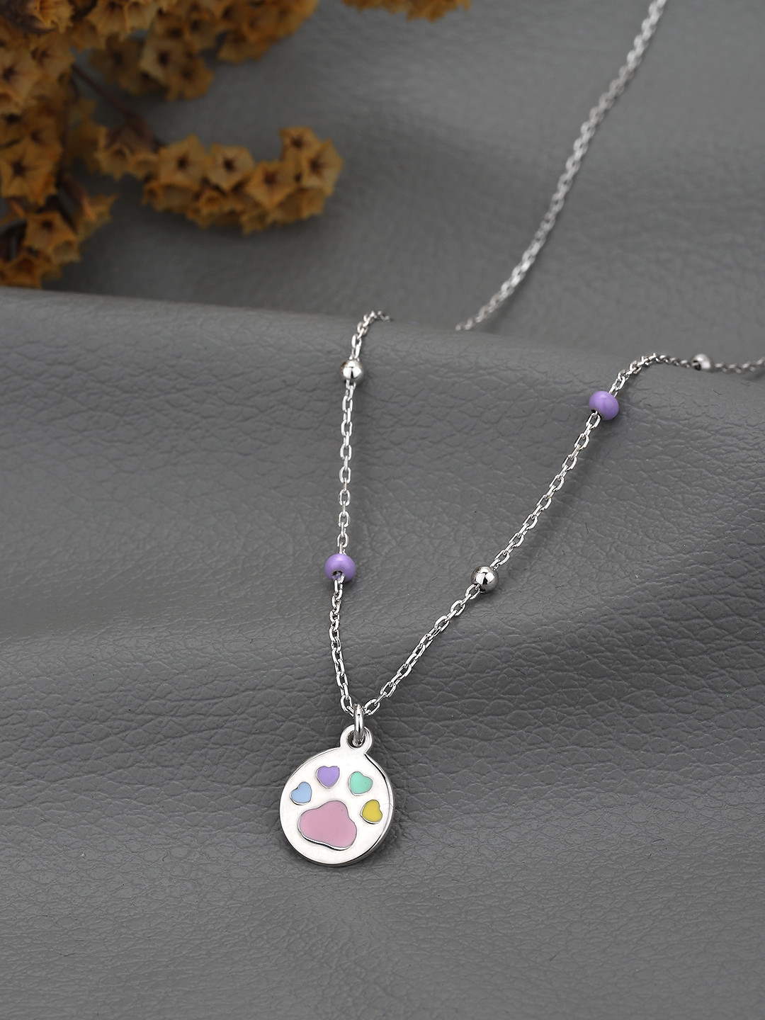 925 Sterling Silver Colorful Paws Pendant Necklace