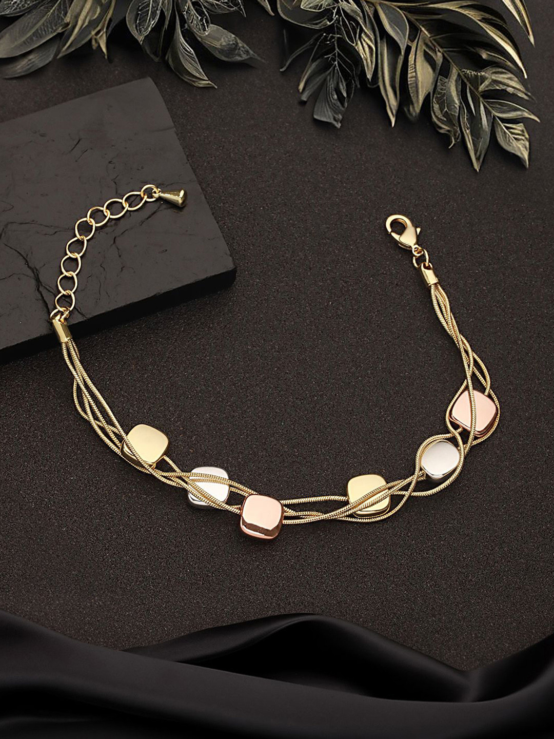 SARAF TRENDZ 18K Gold-Plated Stainless Steel American Diamond Chunky Charm Bracelet