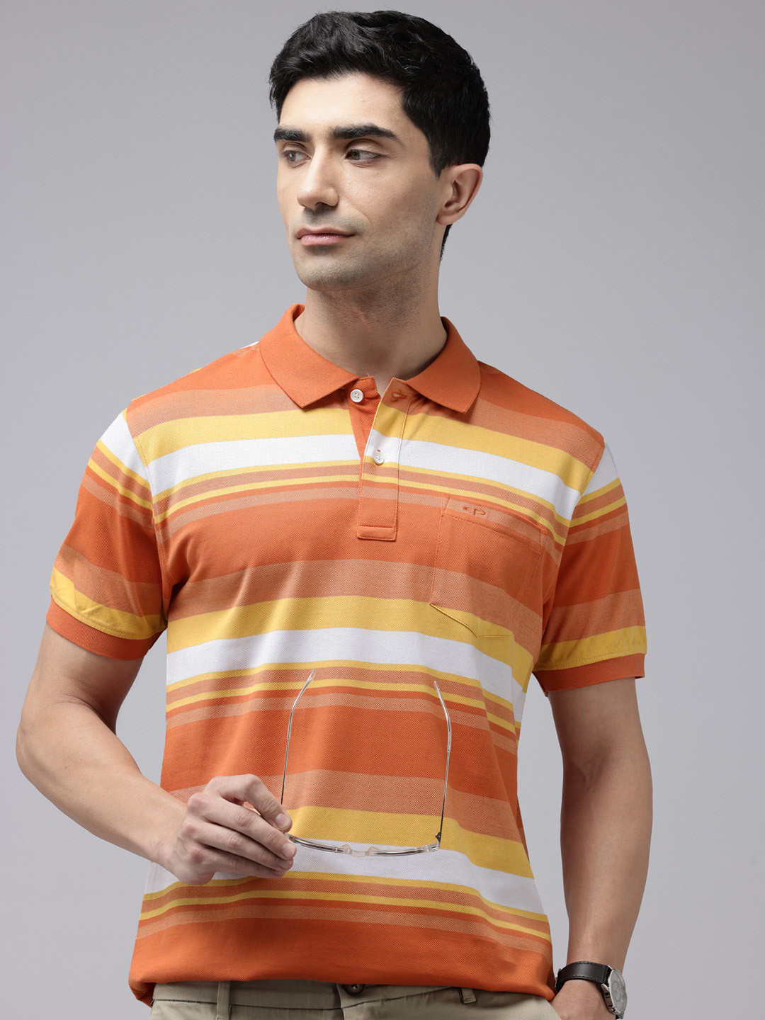 ColorPlus Striped Tailored Fit Chest Pocket Casual T-Shirt