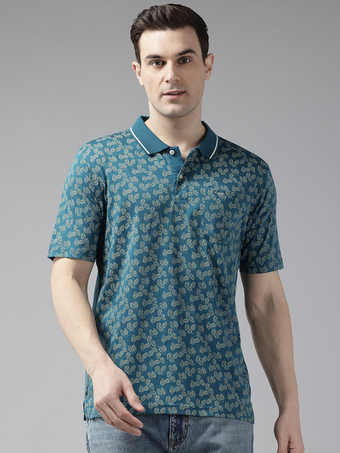 ColorPlus Tropical Print Pure Cotton Polo T-shirt