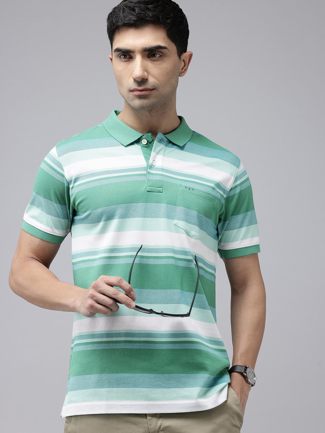 ColorPlus Striped Tailored Fit Chest Pocket Casual Regular Fit T-Shirt