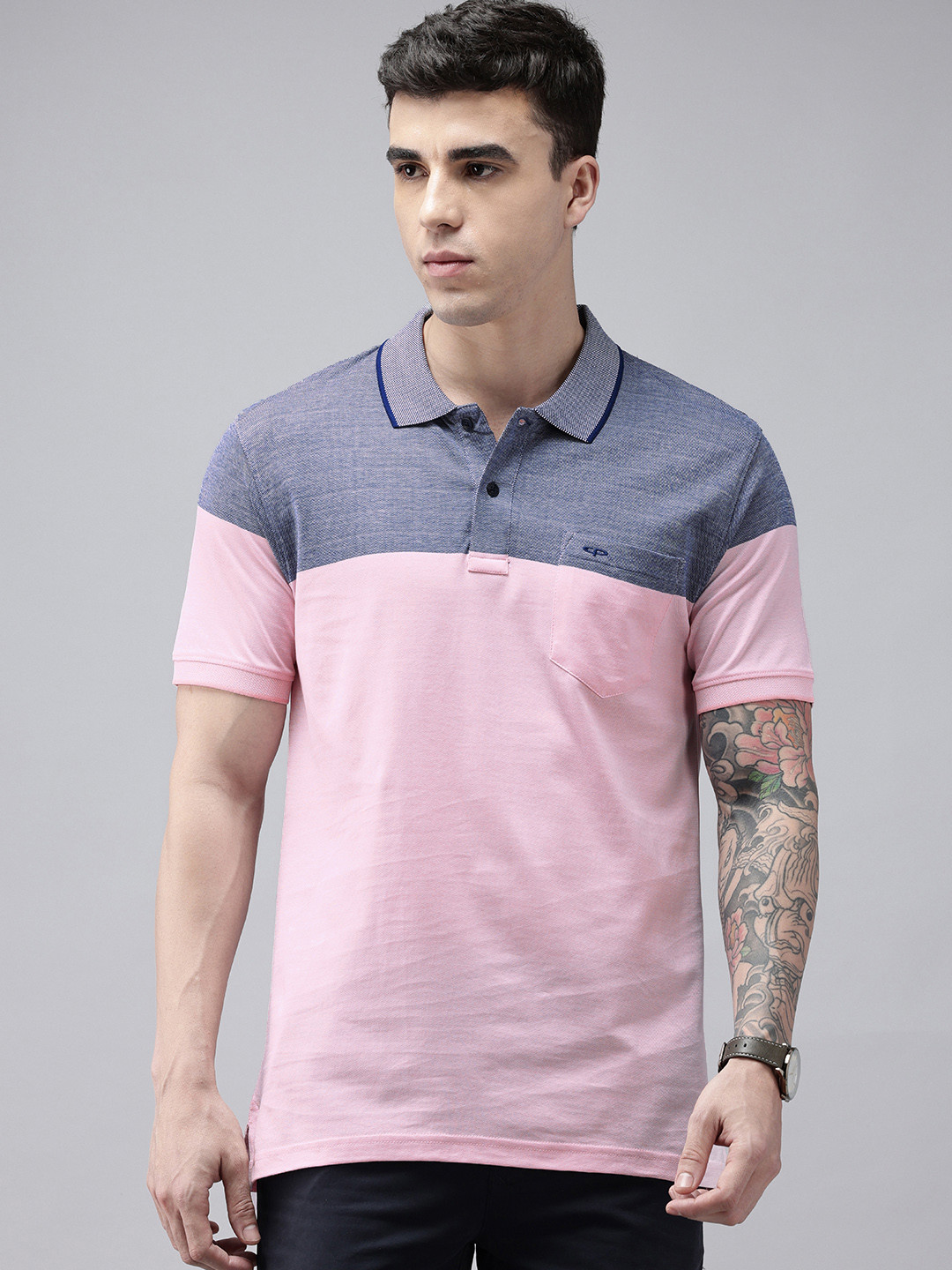 ColorPlus Giza Mercerized Colourblocked Polo Collar Pure Cotton T-shirt