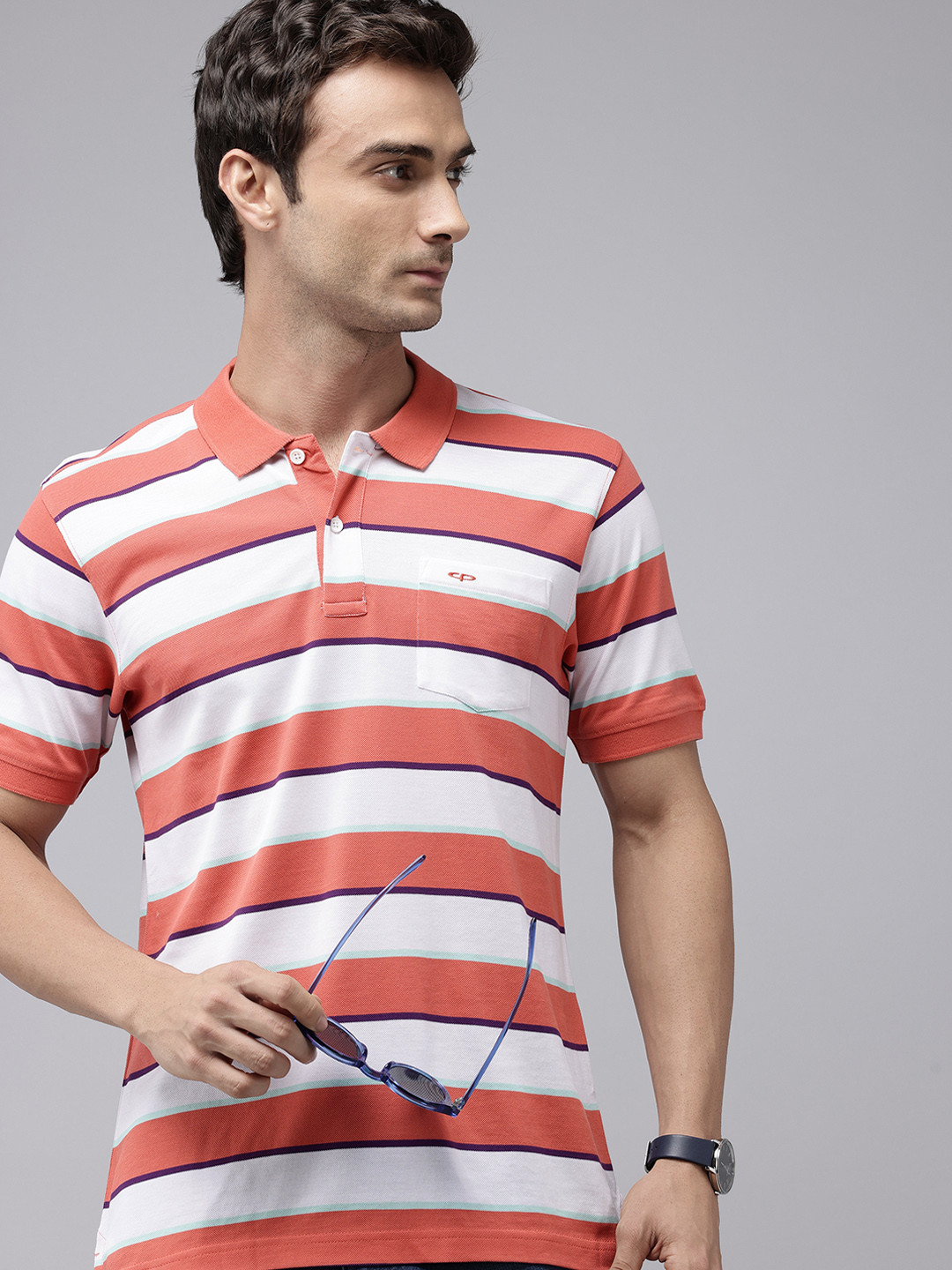 ColorPlus Striped Tailored Fit Chest Pocket Casual T-Shirt