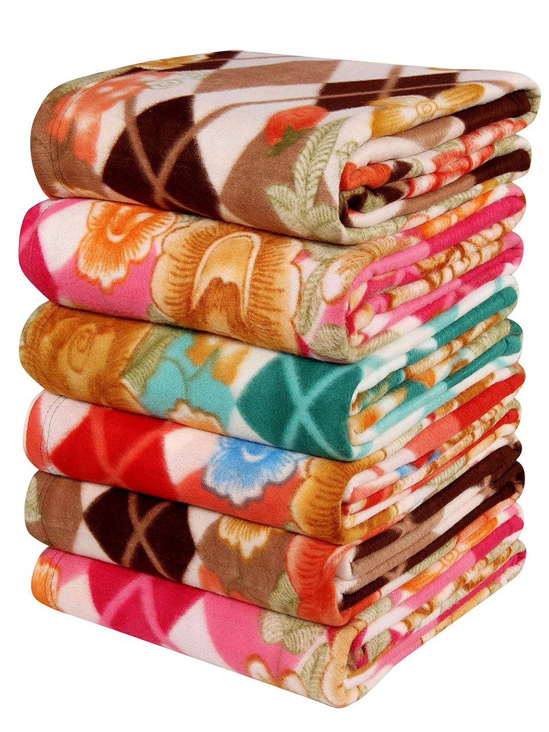 bsb home Orange Colored & Red 6 Pieces Floral Printed AC Room 120 GSM Single Bed Blankets