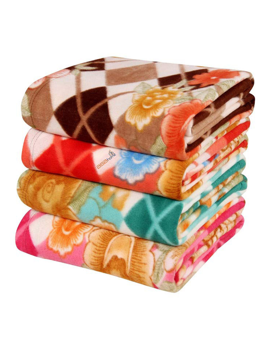 bsb home Orange Colored & Red 4 Pieces Floral Printed AC Room 120 GSM Single Bed Blankets