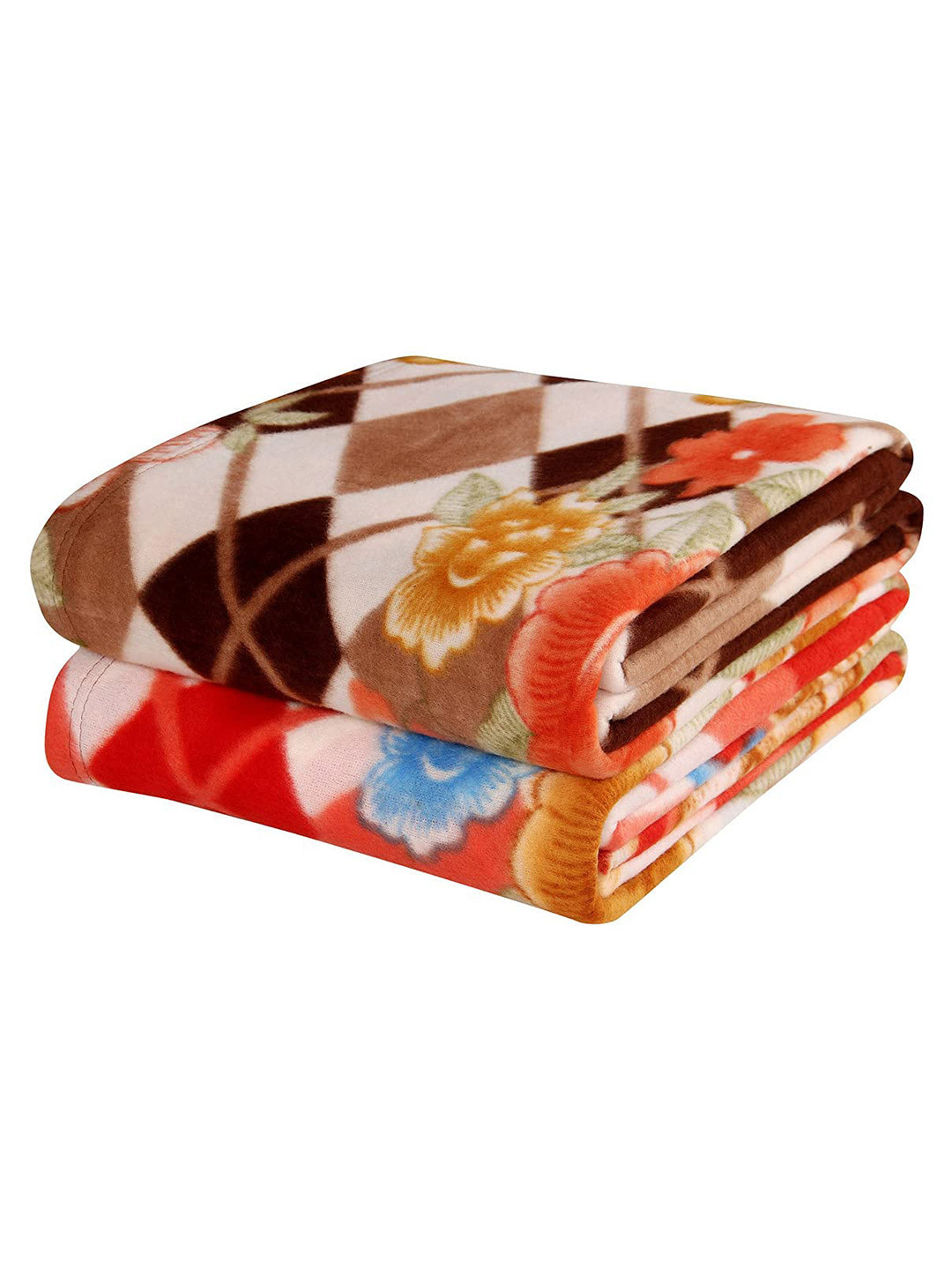 bsb home Pink & Red 2 Pieces Floral Printed AC Room 120 GSM Single Bed Blankets