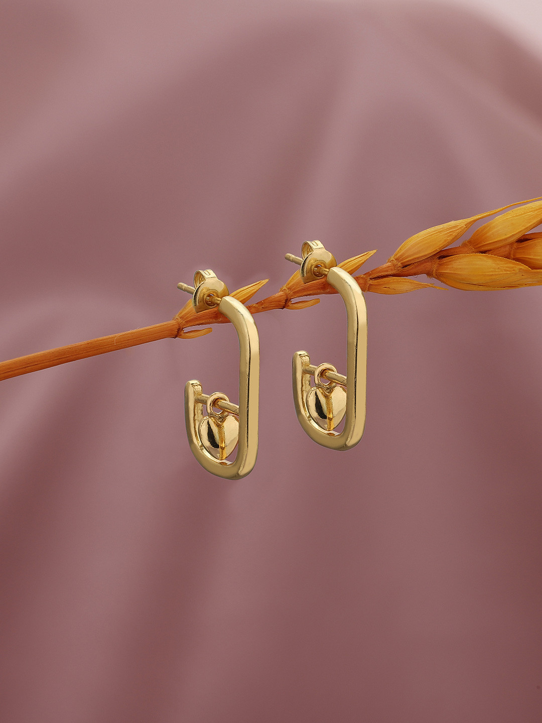 Carlton London 18KT Gold-Plated Dangling Heart Shaped Half Hoop Earrings