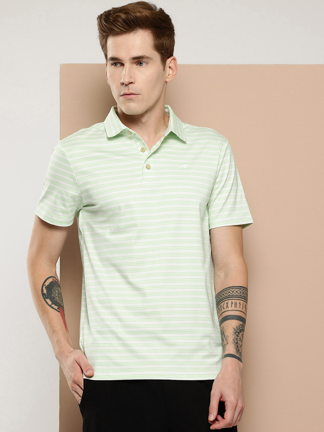 Alcis Men Striped Polo Collar Golf T-shirt