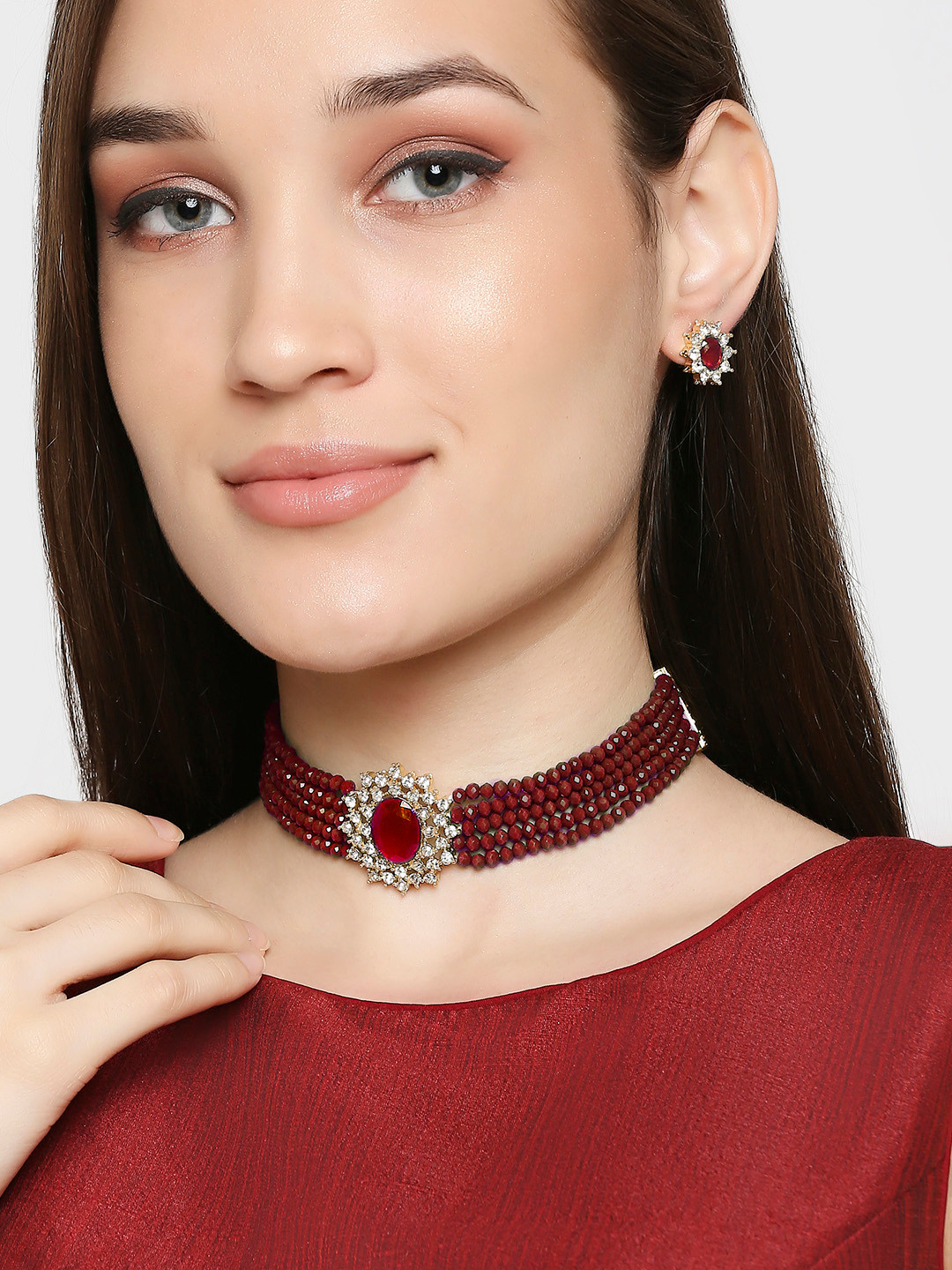 Anouk Stone Studded & Beaded Jadau Necklace & Earrings