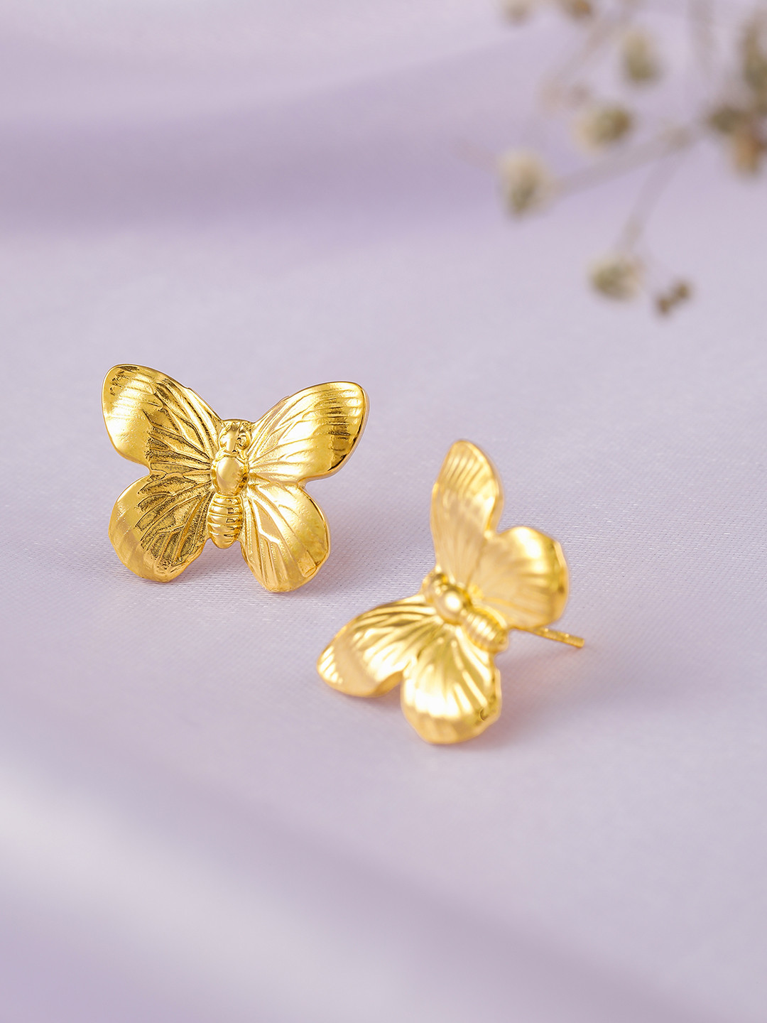 Avyana 18K Gold Plated Chic Butterfly Stainless Steel Stud Earrings