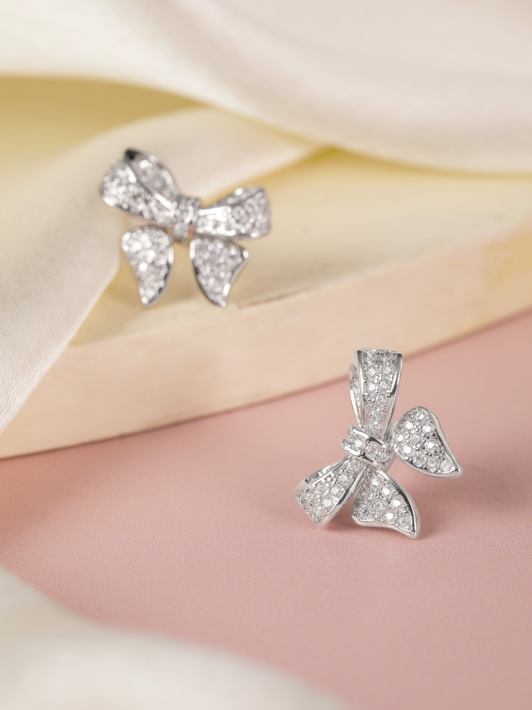Indiifuz  Silver Plated Little Bow CZ Stud Earrings