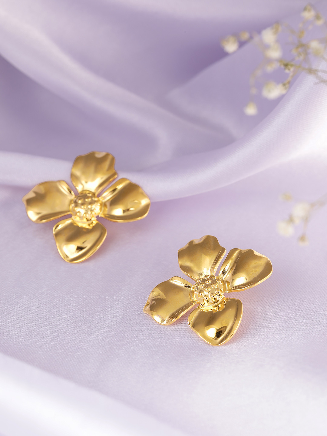 Avyana 18K Gold Plated Chunky Flower Stainless Steel Stud Earrings