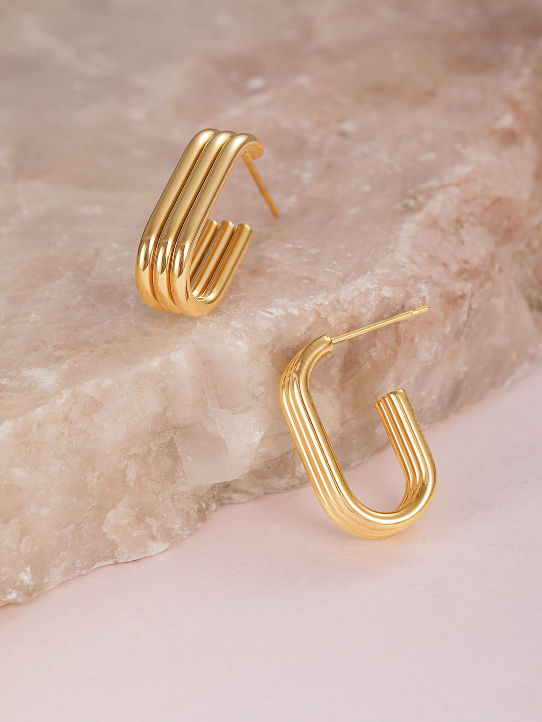 Avyana 18K Gold Plated U Shape Stainless Steel Stud Earrings