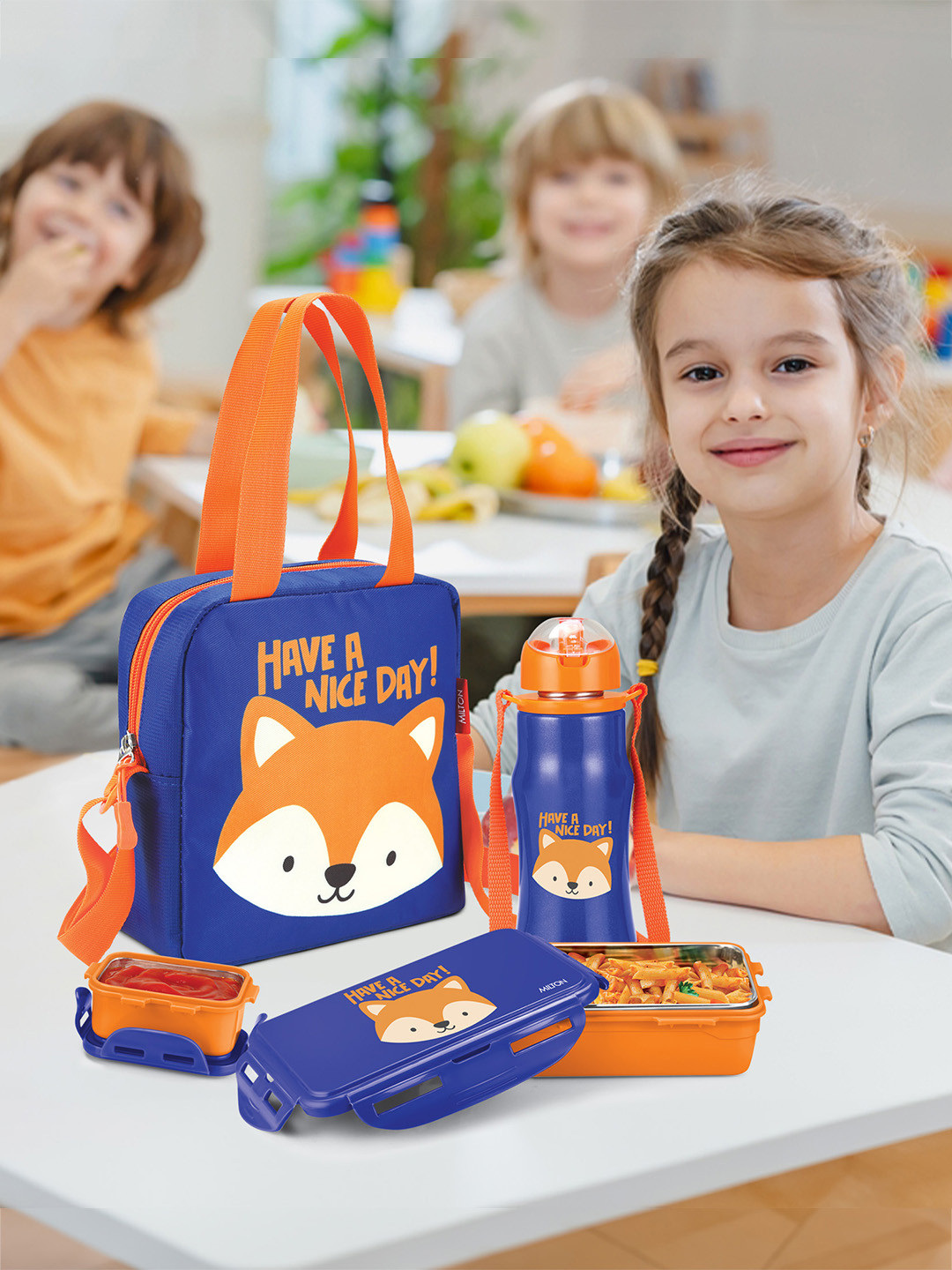 Milton Kidz Combo Blue 2 Pieces Inner Steel Containers 650ml & 415ml Bottle With Jacket